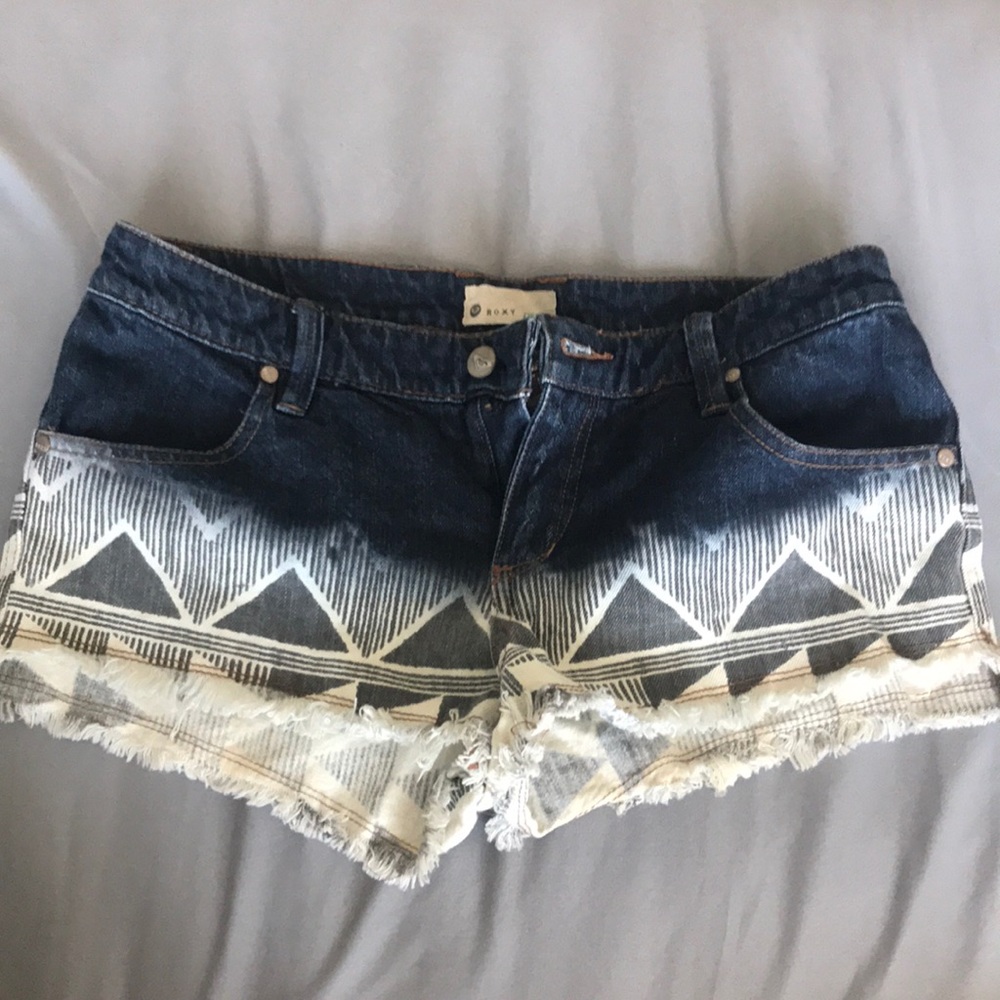 roxy pattern jean shorts